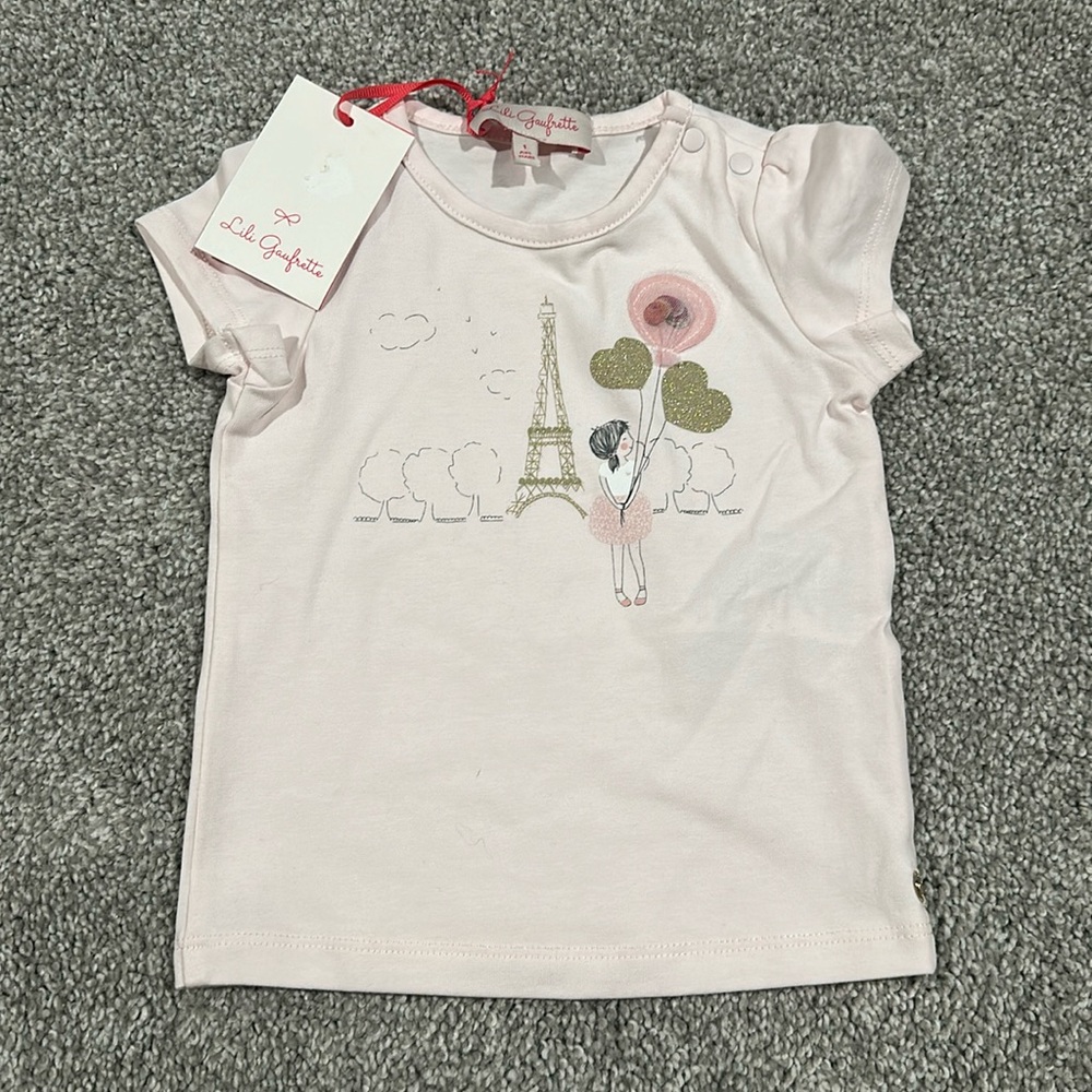 Lili Gaufrette‎ Toddler Baby pink Paris Eiffel Tower short sleeve tshirt NWT